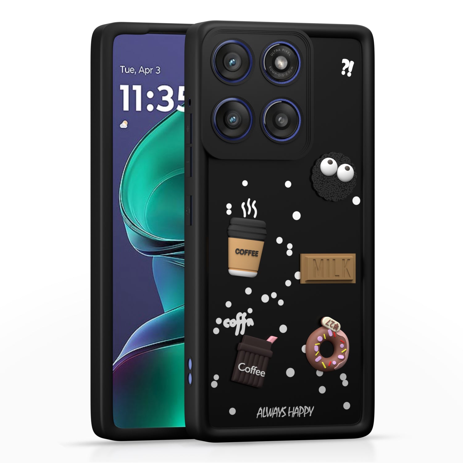 Pikkme Motorola Moto Edge 60 Stylus 5G Cute Fun Cartoon 3D Bear Coffee Back Cover  - Black