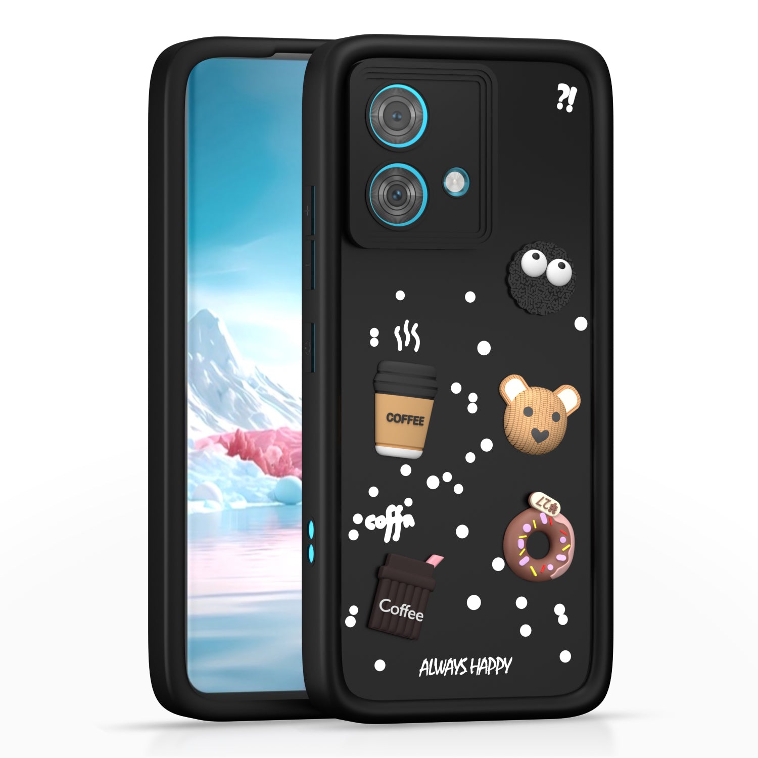 Pikkme Motorola Moto Edge 40 Neo 5G Cute Fun Cartoon 3D Bear Coffee Back Cover (Black)