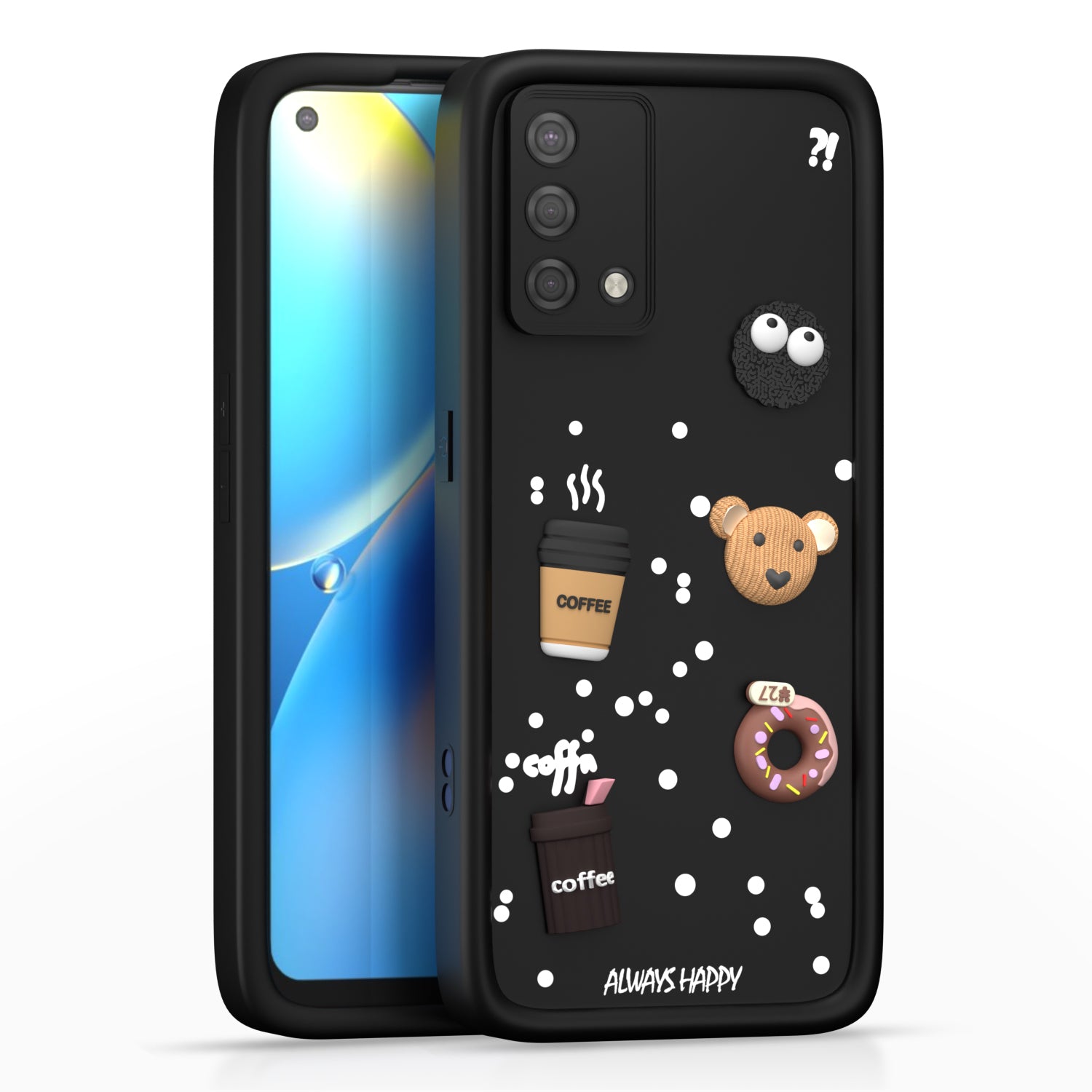 Pikkme Oppo A74 5G Cute Fun Cartoon 3D Bear Coffee Back Cover (Black)