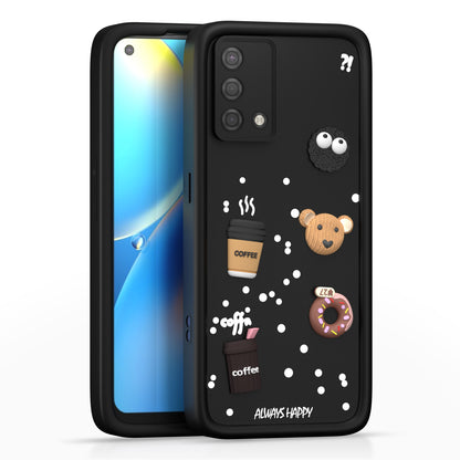 Pikkme Oppo A74 5G Cute Fun Cartoon 3D Bear Coffee Back Cover (Black)