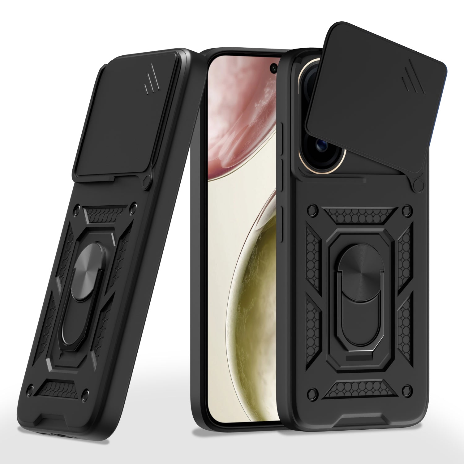 Pikkme Vivo X200 Fe 5G Sliding Camera Shield & Stand D10 Tough Armor Back Cover  -  Black