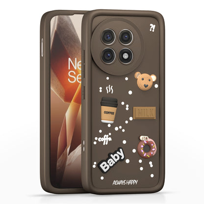 Pikkme OnePlus 13R 5G Cute Fun Cartoon 3D Bear Coffee Back Cover (Brown)