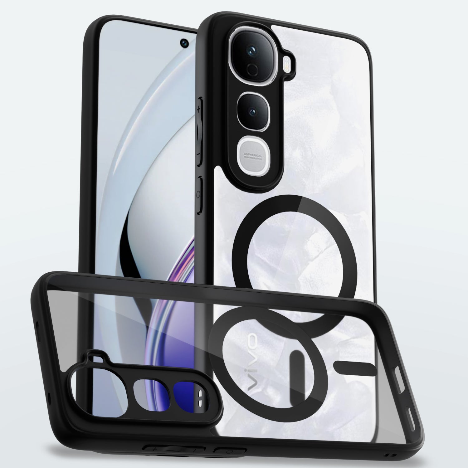 Pikkme Vivo Y400 5G Eagle 2 Mag-Safe Shockproof Hard Transparent Back Cover  - Black