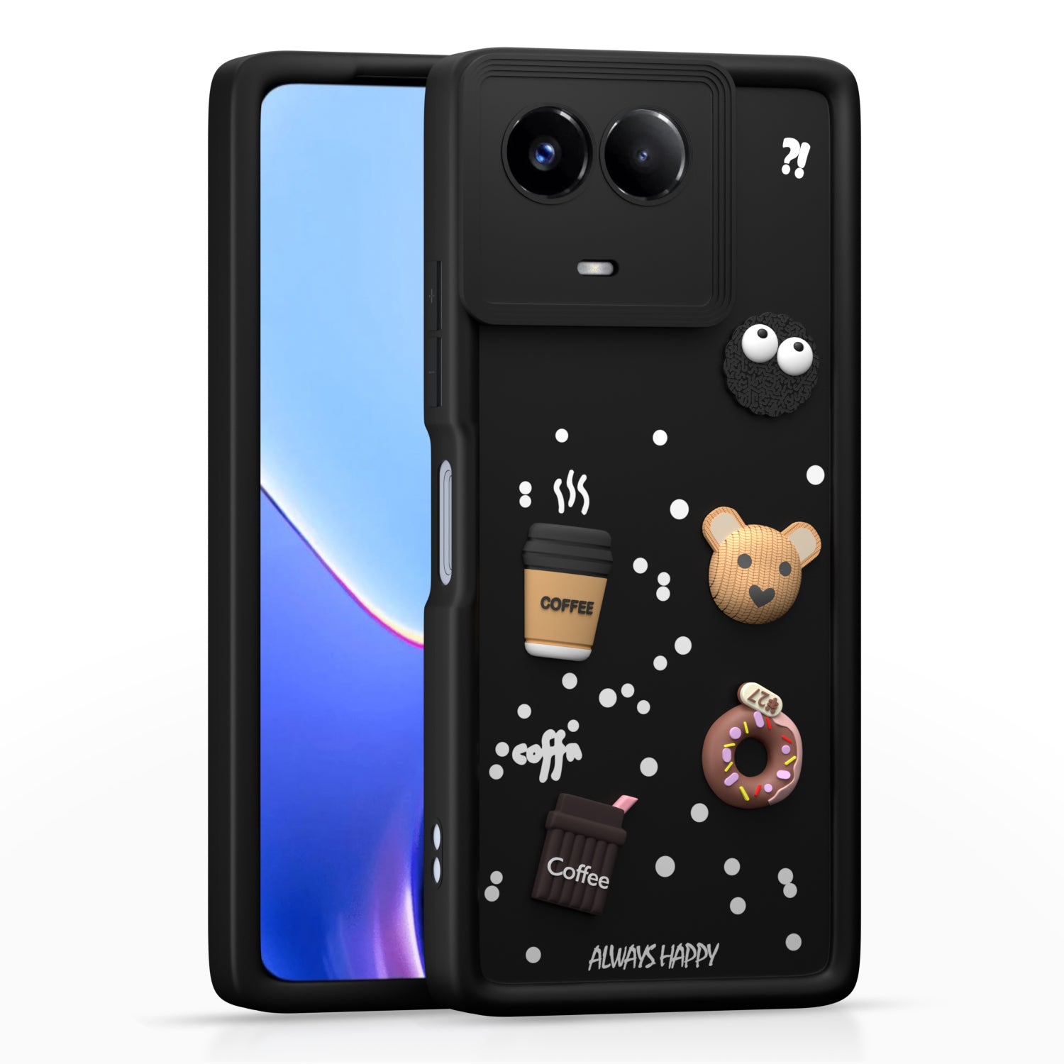 Pikkme Realme 11 / 11X 5G / Narzo 60X 5G Cute Fun Cartoon 3D Bear Coffee Back Cover (Black)