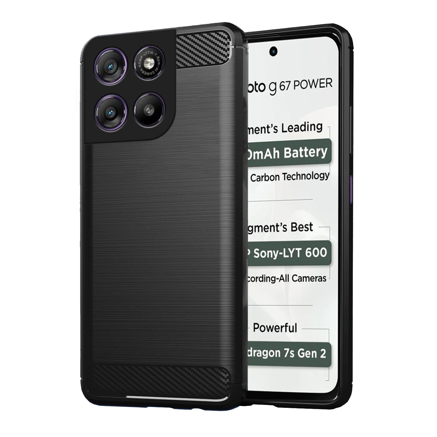 Pikkme Motorola Moto G67 Power 5G / G57 Power 5G Hybrid Carbon Fiber Back Cover  - Black