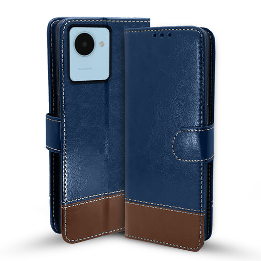 Pikkme Realme C30 Flip Case Contrast Leather Finish (Blue)