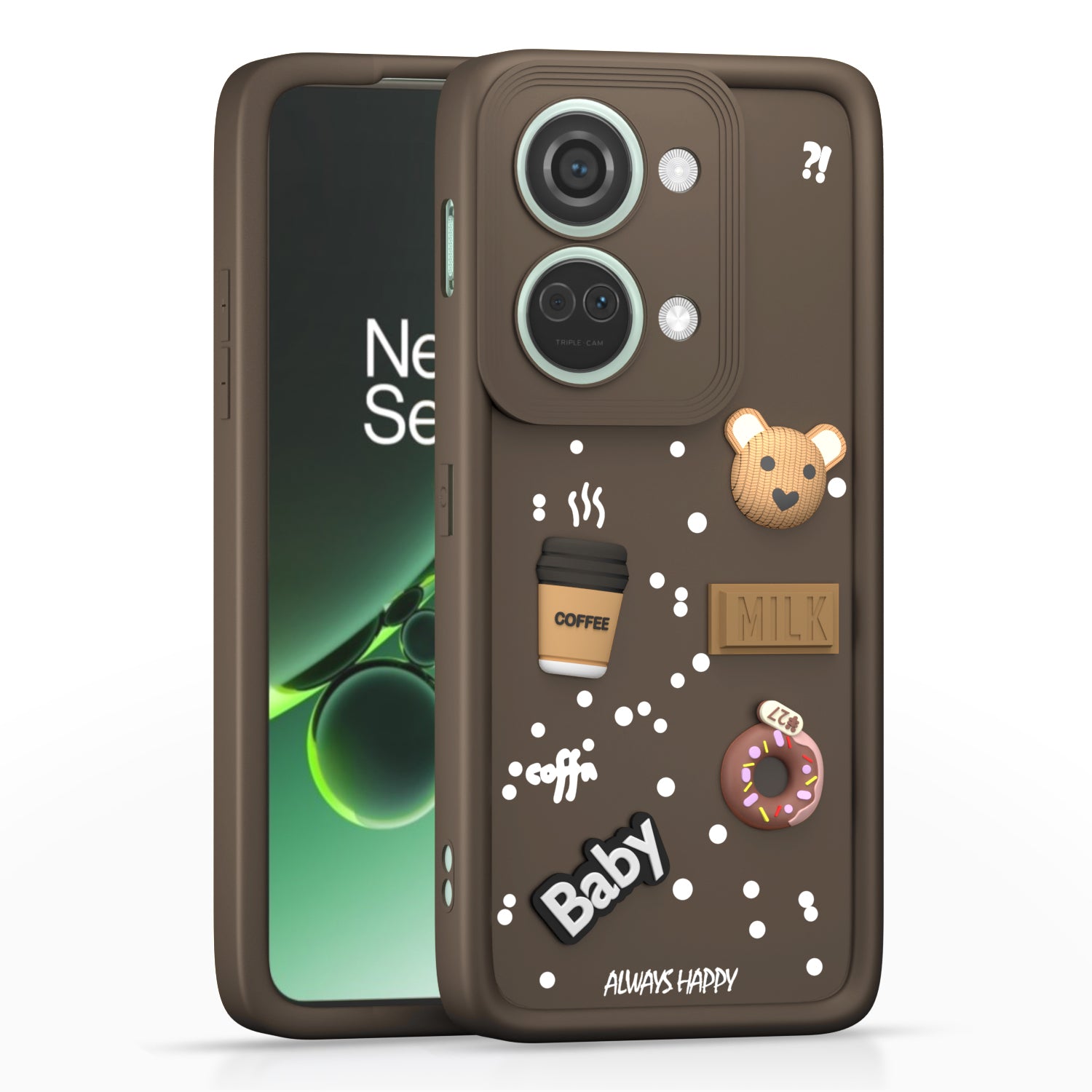 Pikkme OnePlus Nord 3 5G Cute Fun Cartoon 3D Bear Coffee Back Cover (Black)