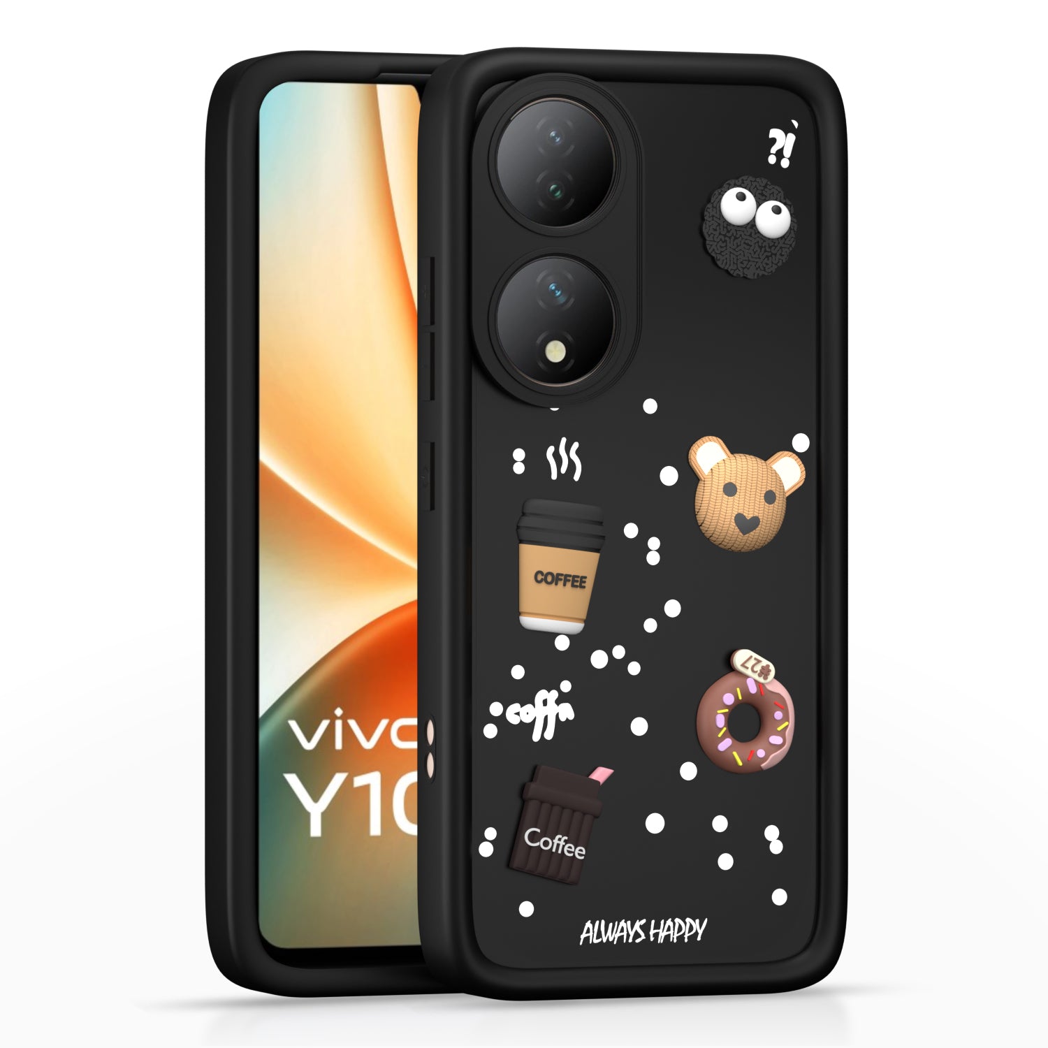Pikkme Vivo Y100 5G Cute Fun Cartoon 3D Bear Coffee Back Cover (Black)