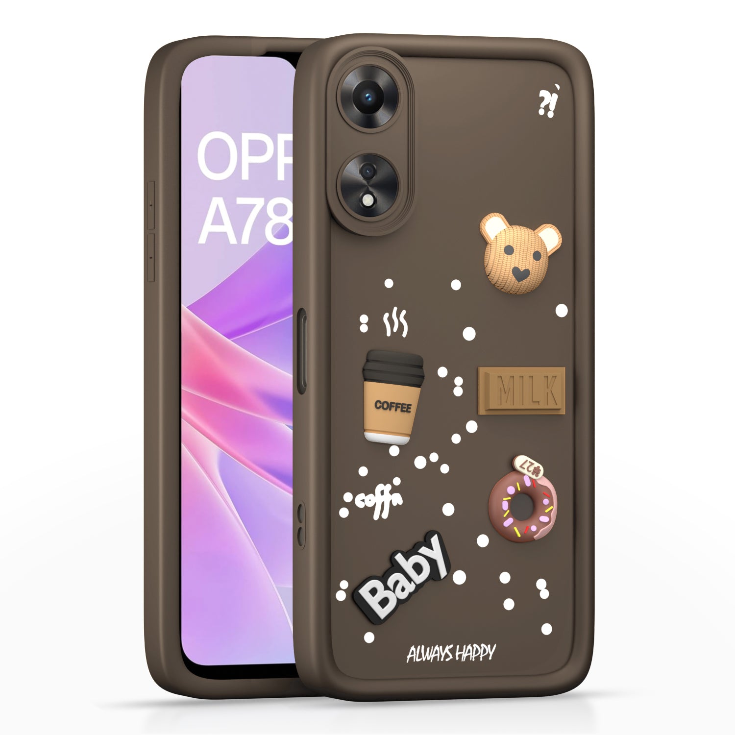 Pikkme Oppo A78 5G Cute Fun Cartoon 3D Bear Coffee Back Cover (Brown)