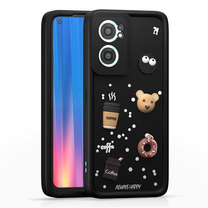 Pikkme Oneplus Nord Ce 2 5G Cute Fun Cartoon 3D Bear Coffee Back Cover (Black)