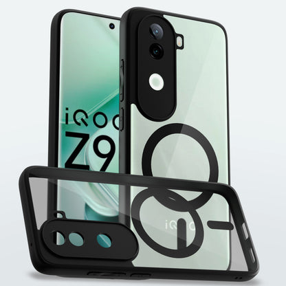 Pikkme Vivo V40e / iQOO Z9s 5G Eagle 2 Mag-Safe Shockproof Hard Transparent Back Cover  - Black