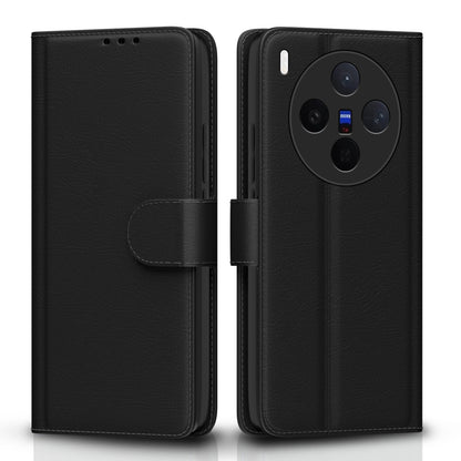 Pikkme Vivo X300 5G Premium Leather Finish Vintage Flip Cover  - Black