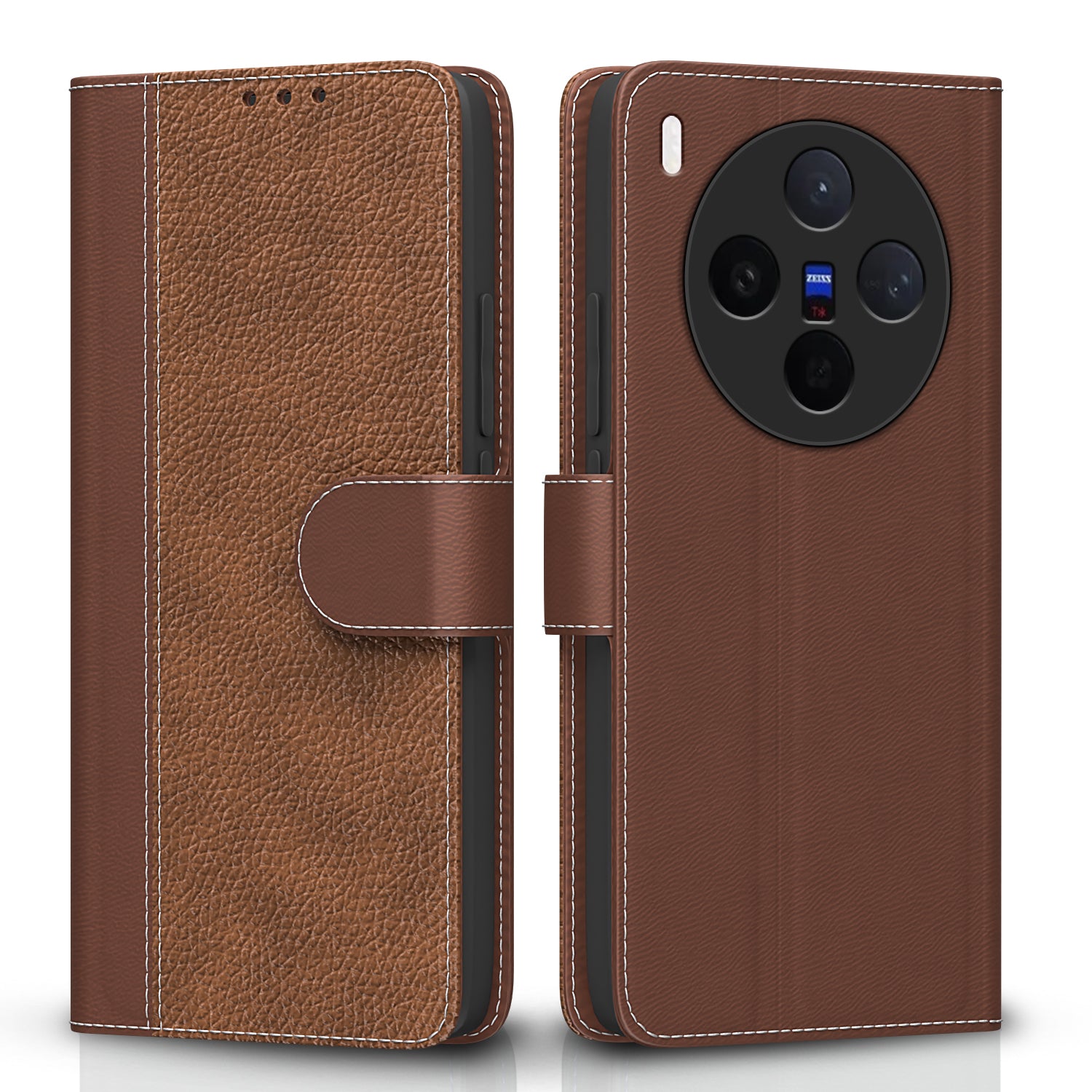 Pikkme Vivo X300 5G Double Contrast Leather Finish Flip Cover  - Tan