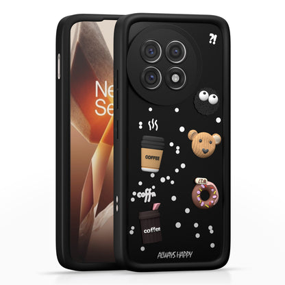 Pikkme OnePlus 13R 5G Cute Fun Cartoon 3D Bear Coffee Back Cover (Black)
