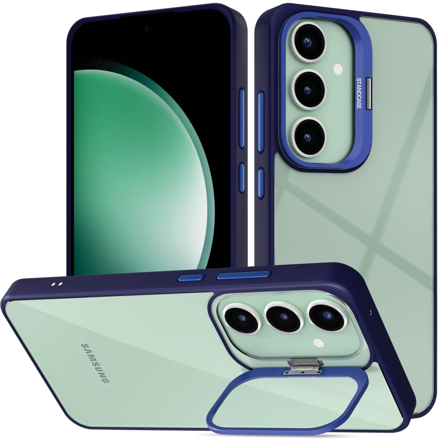 Pikkme Samsung Galaxy S23 FE 5G Bracket Stand Case with Camera Protection Rings Bumper case - Blue