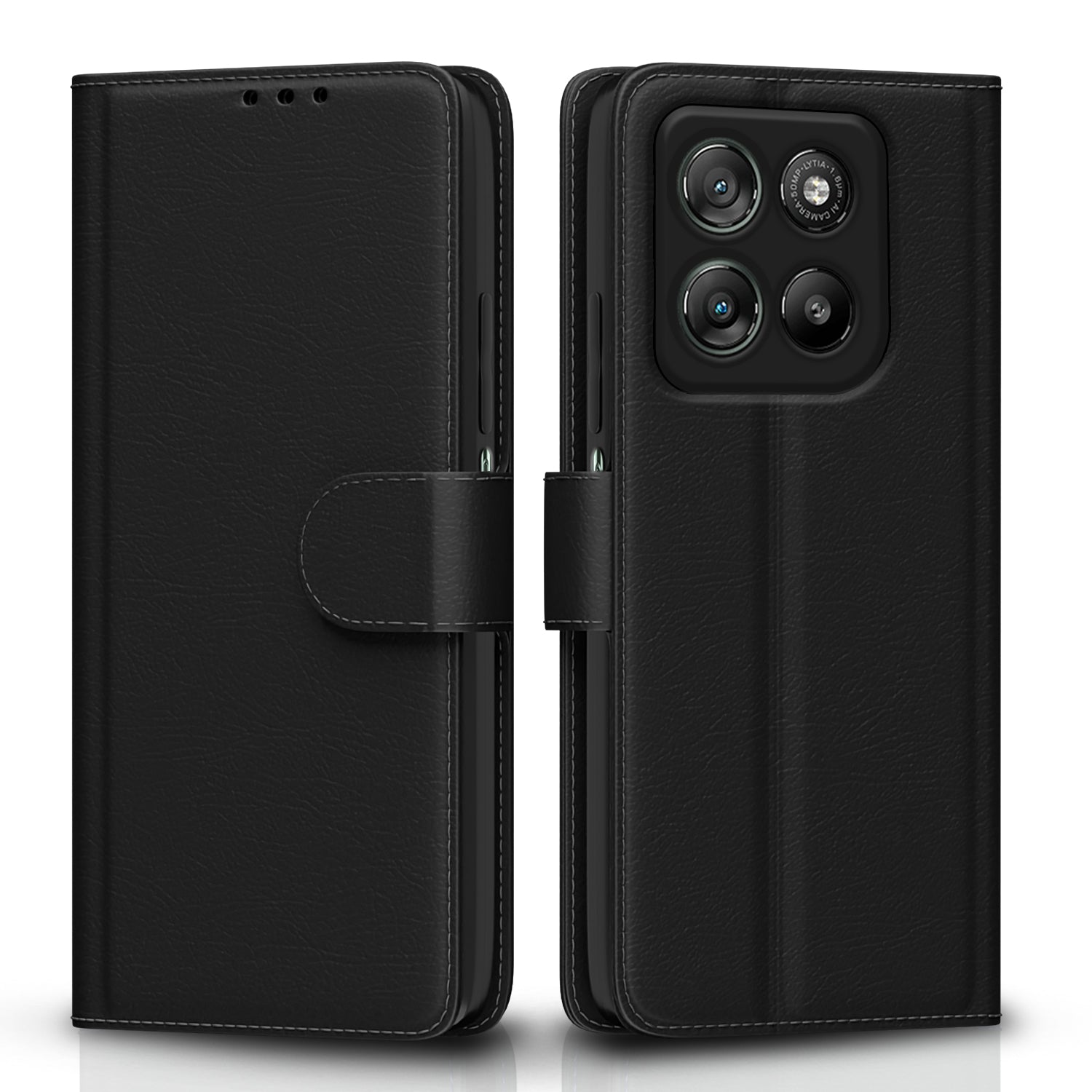 Pikkme Motorola Moto G67 Power 5G / G57 Power 5G Premium Leather Finish Vintage Flip Cover  - Black