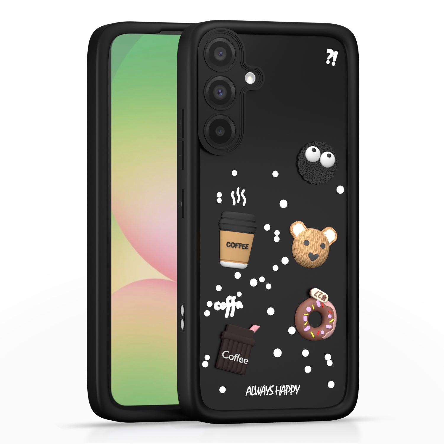Pikkme Samsung Galaxy A56 5G Cute Fun Cartoon 3D Bear Coffee Back Cover (Black)