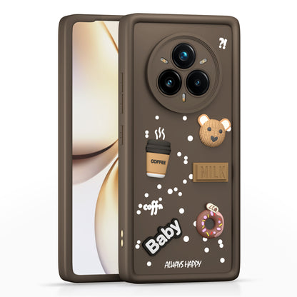 Pikkme Realme 14 Pro Plus 5G / Realme P3 Pro 5G Cute Fun Cartoon 3D Bear Coffee Back Cover  - Brown