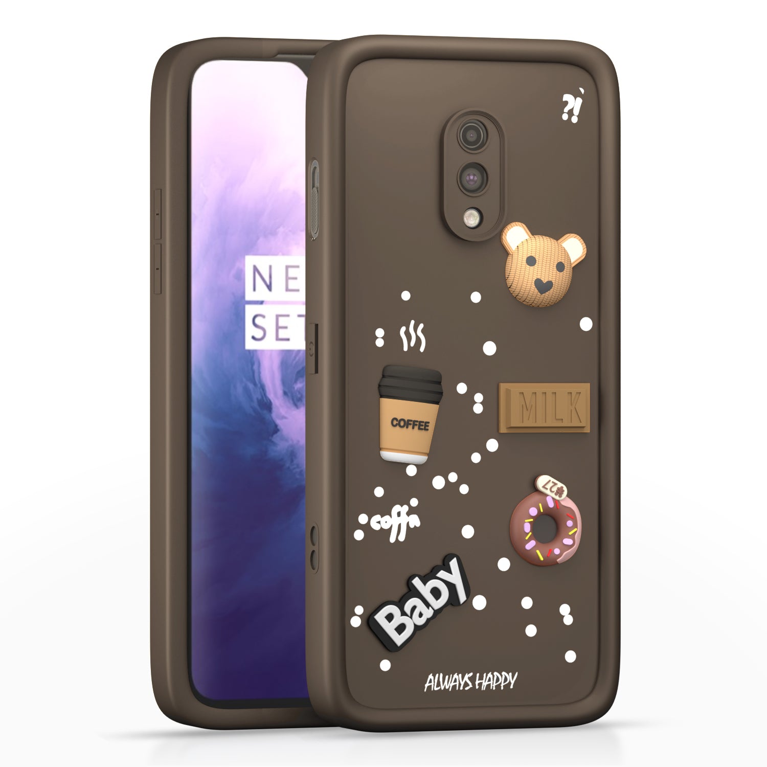 Pikkme One Plus 7 Cute Fun Cartoon 3D Bear Coffee Back Cover (Brown)