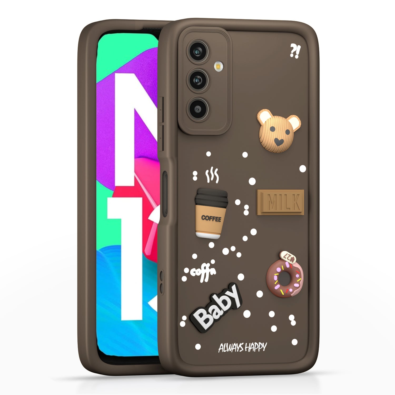 Pikkme Samsung Galaxy M13 4G Cute Fun Cartoon 3D Bear Silicone Back Cover - Brown 