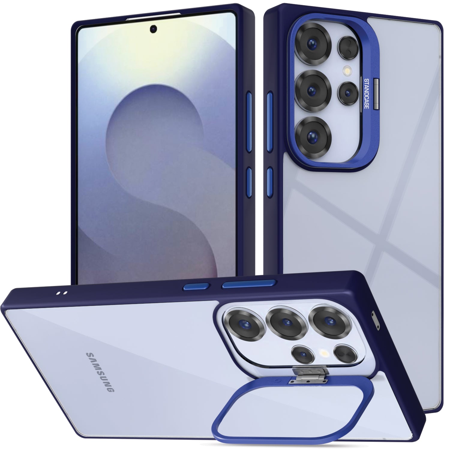 Pikkme Samsung Galaxy S25 Ultra 5G Bracket Stand Case with Camera Protection Rings Bumper case - Blue