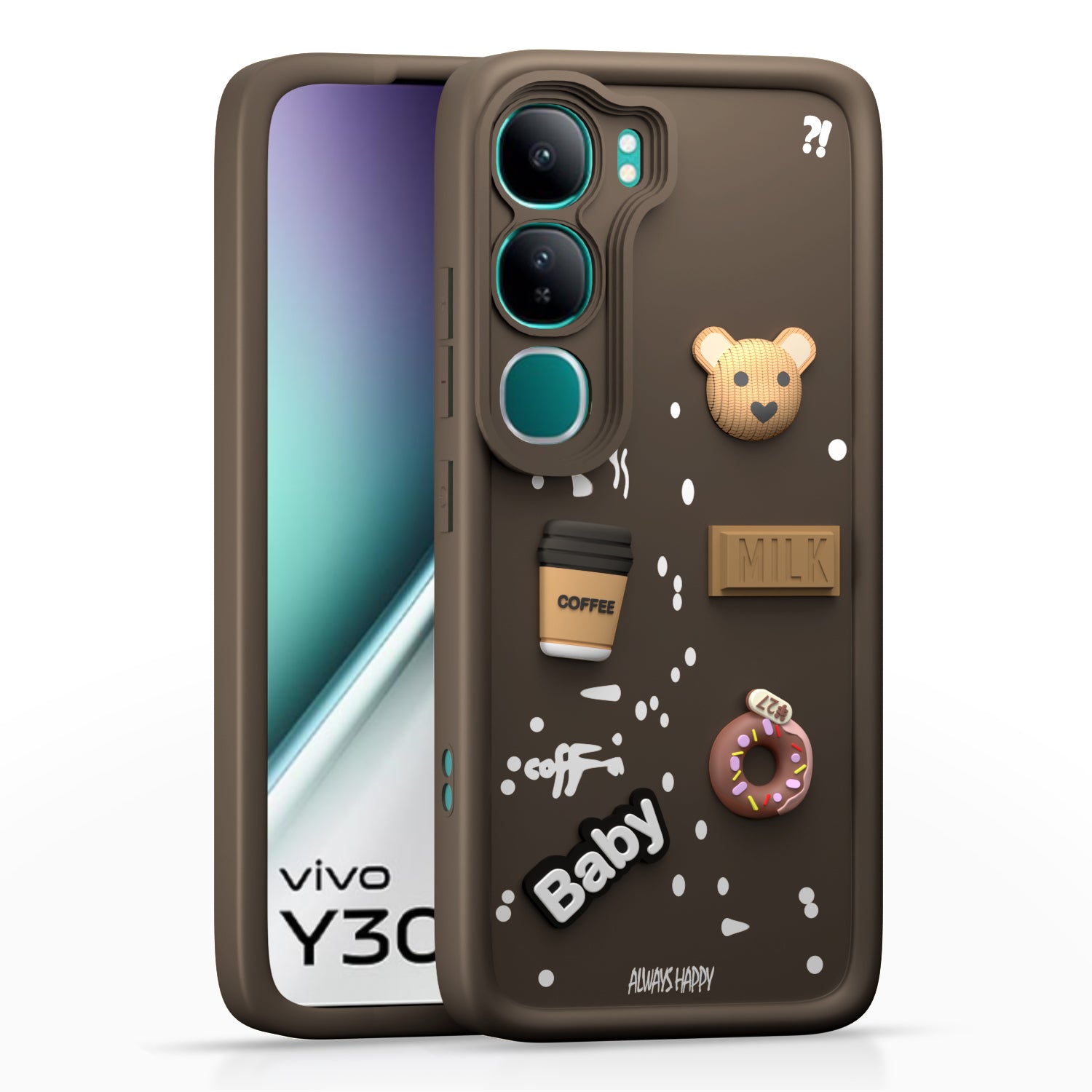 Pikkme Vivo Y300 5G Cute Fun Cartoon 3D Bear Coffee Back Cover (Brown)
