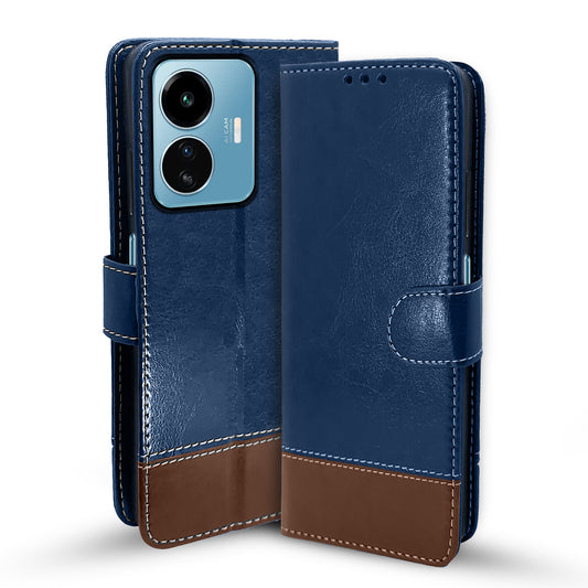 Pikkme iQOO Z6 Lite 5G Flip Case Contrast Leather Finish (Blue)