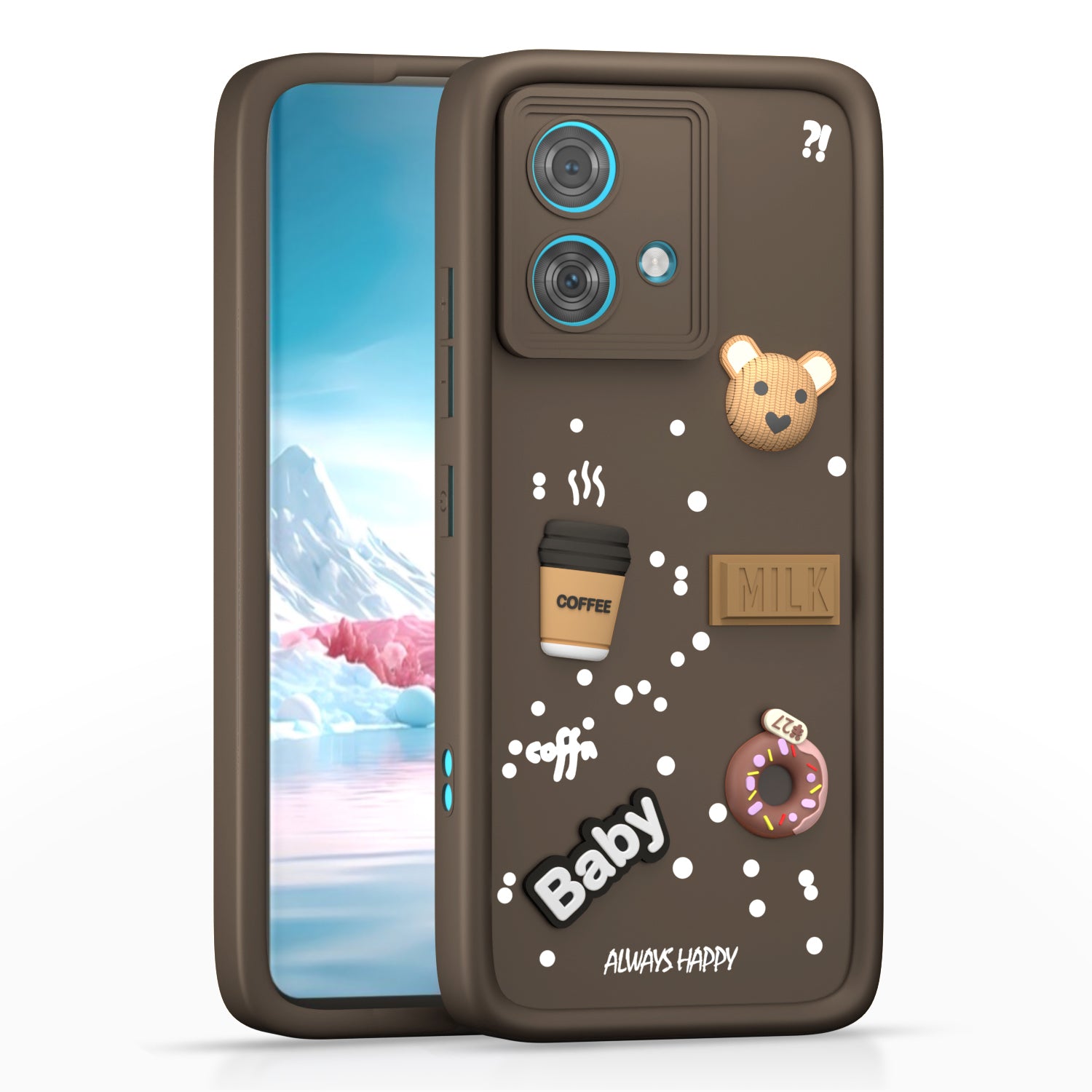 Pikkme Motorola Moto Edge 40 Neo 5G Cute Fun Cartoon 3D Bear Coffee Back Cover (Brown)