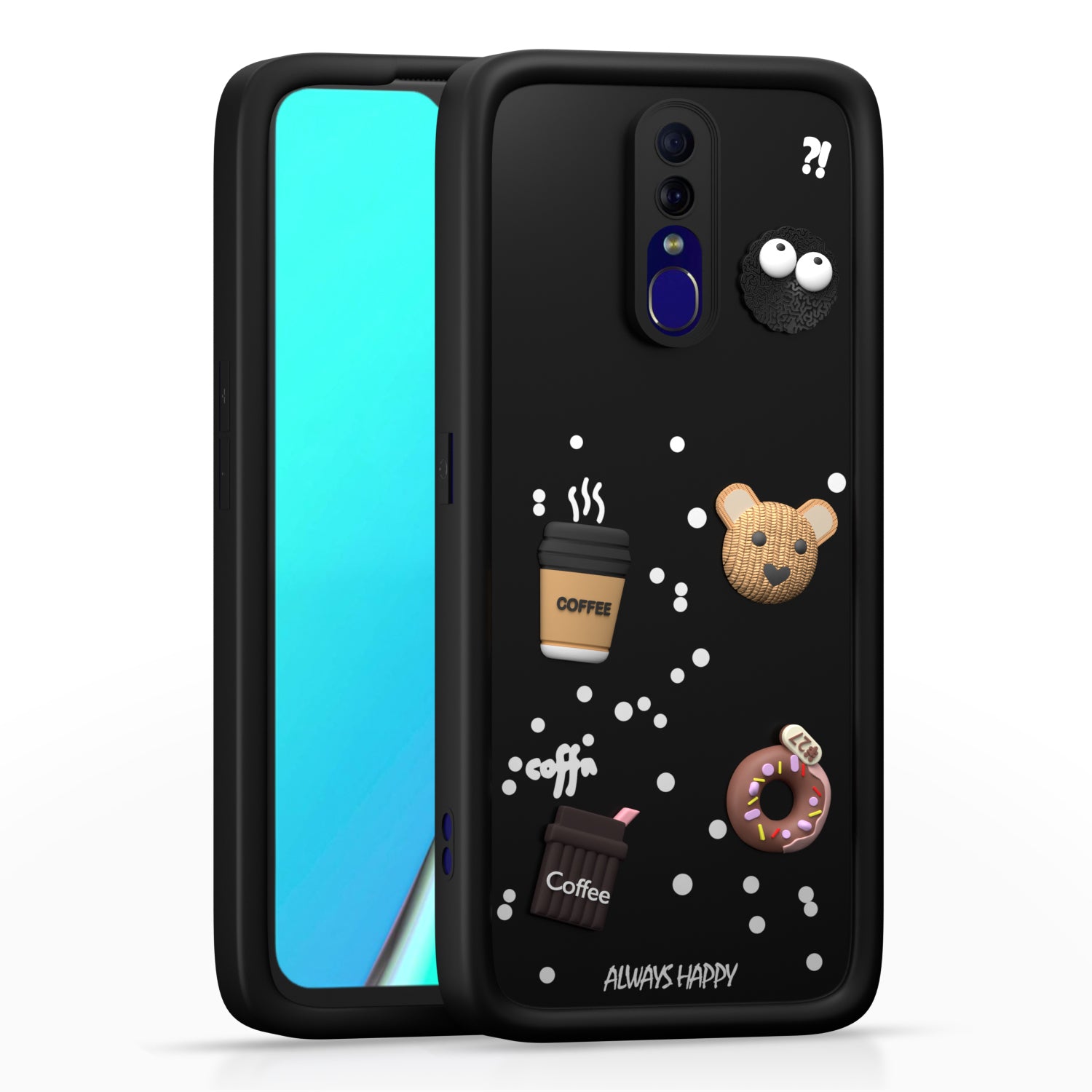 Pikkme Oppo F11 Cute Fun Cartoon 3D Bear Coffee Back Cover (Black)