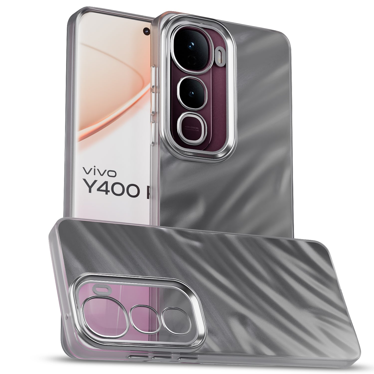 Pikkme Vivo Y400 Pro 5G Swirl Design Silver Forest Back Cover   - Silver