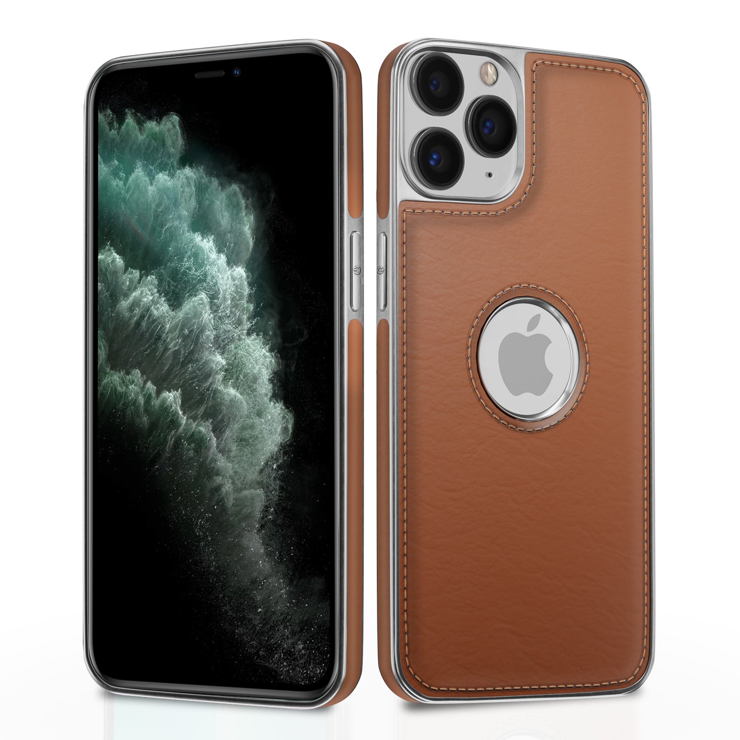  iPhone 11 Pro Max Chrome Leather Back Cover -Tan