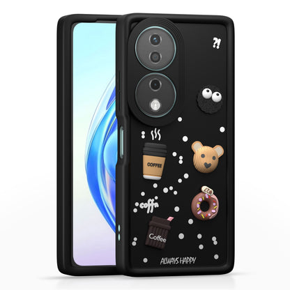 Pikkme Honor X7B 5G Cute Fun Cartoon 3D Bear Coffee  Back Cover (Black)