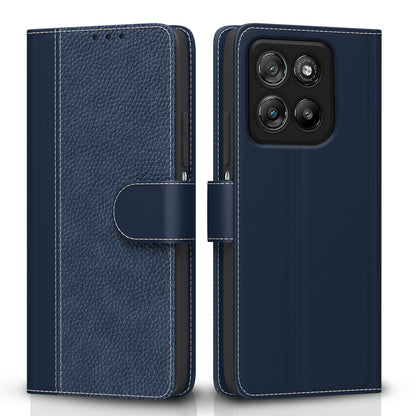 Pikkme Motorola Moto G67 Power 5G / G57 Power 5G Double Contrast Leather Finish Flip Cover  - Blue