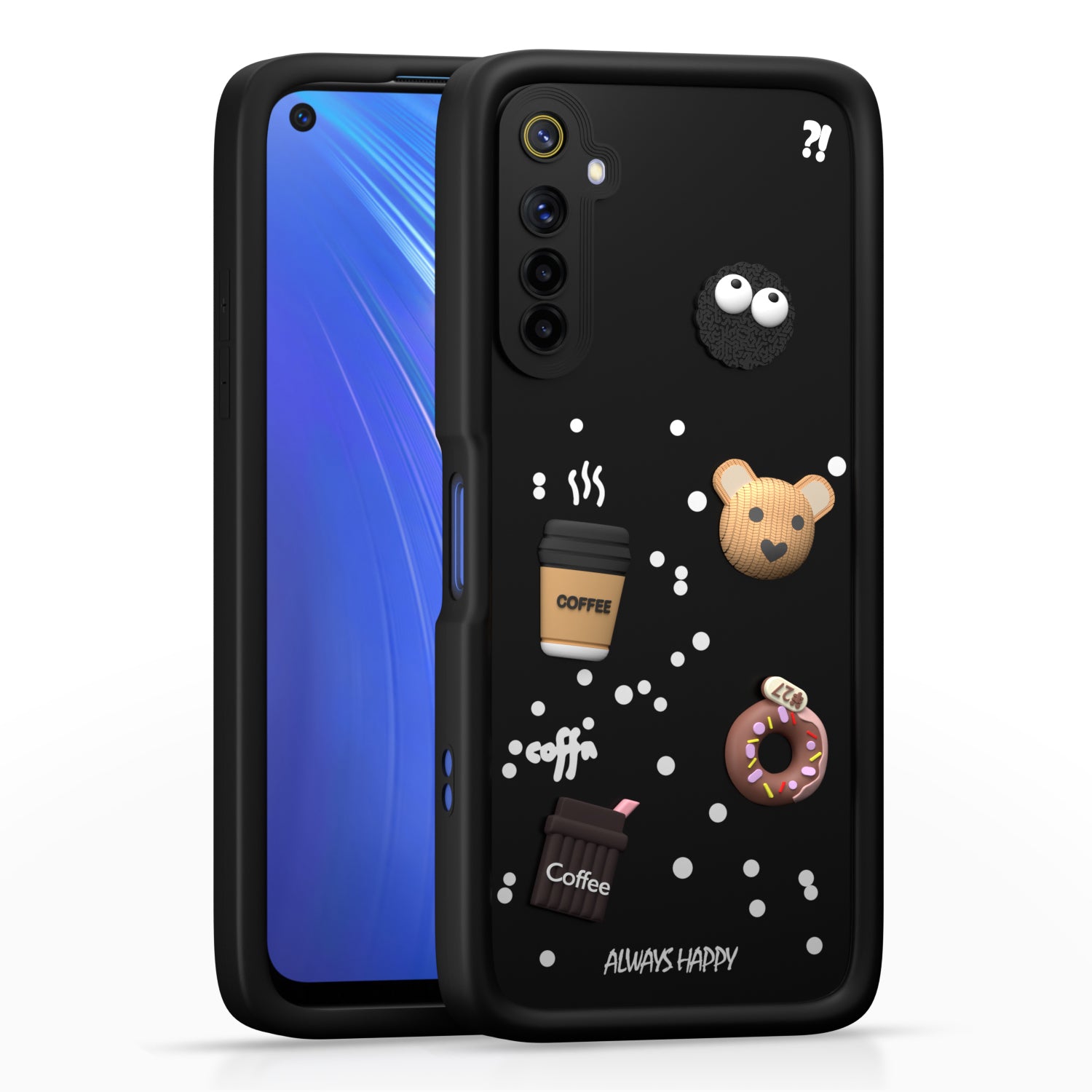 Pikkme Realme 6 / 6i Cute Fun Cartoon 3D Bear Coffee Back Cover (Black)