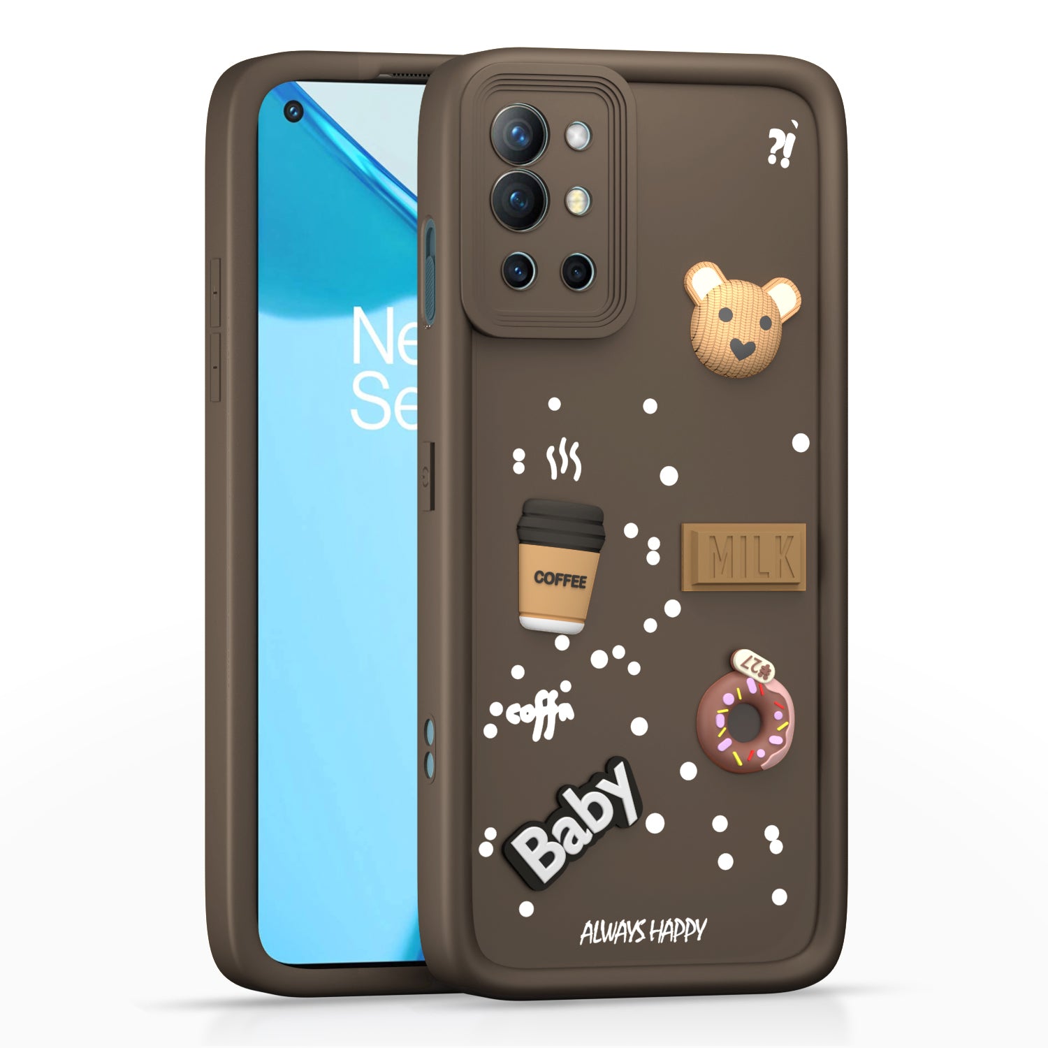 Pikkme OnePlus 9R 5G Cute Fun Cartoon 3D Bear Coffee Back Cover (Brown)