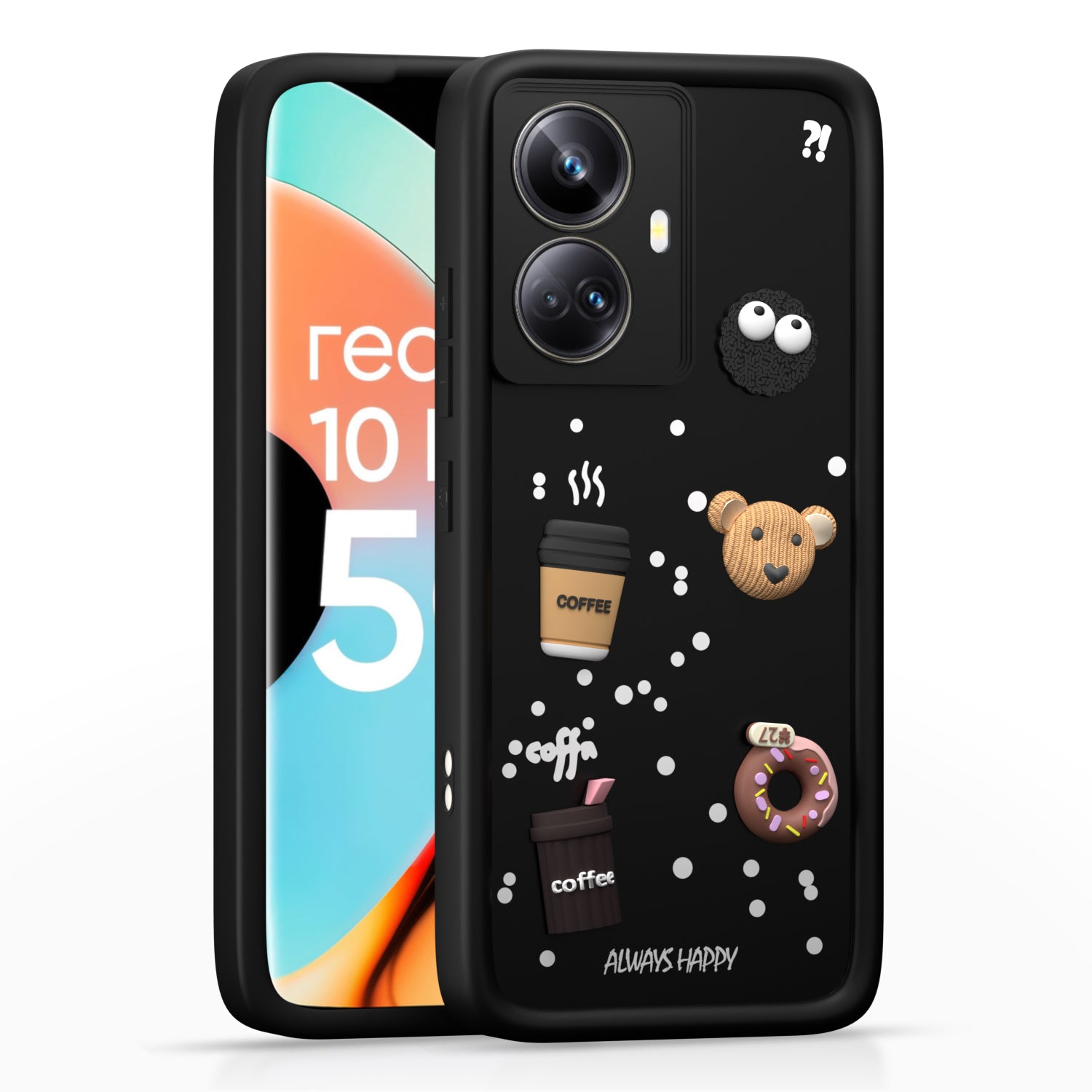 Pikkme Realme 10 Pro Plus 5G Cute Fun Cartoon 3D Bear Coffee Back Cover (Black)