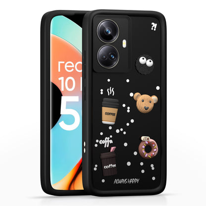 Pikkme Realme 10 Pro Plus 5G Cute Fun Cartoon 3D Bear Coffee Back Cover (Black)