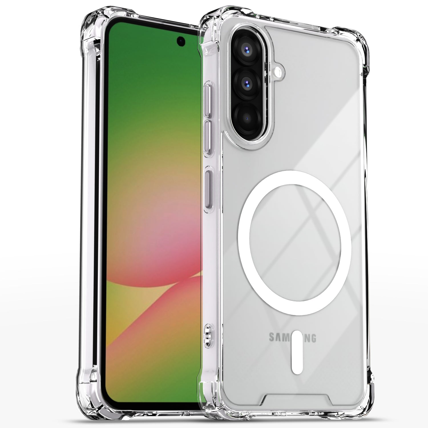 Pikkme Samsung Galaxy A55 5G Mag-Safe Shockproof PC + TPU Back Cover (Transparent)