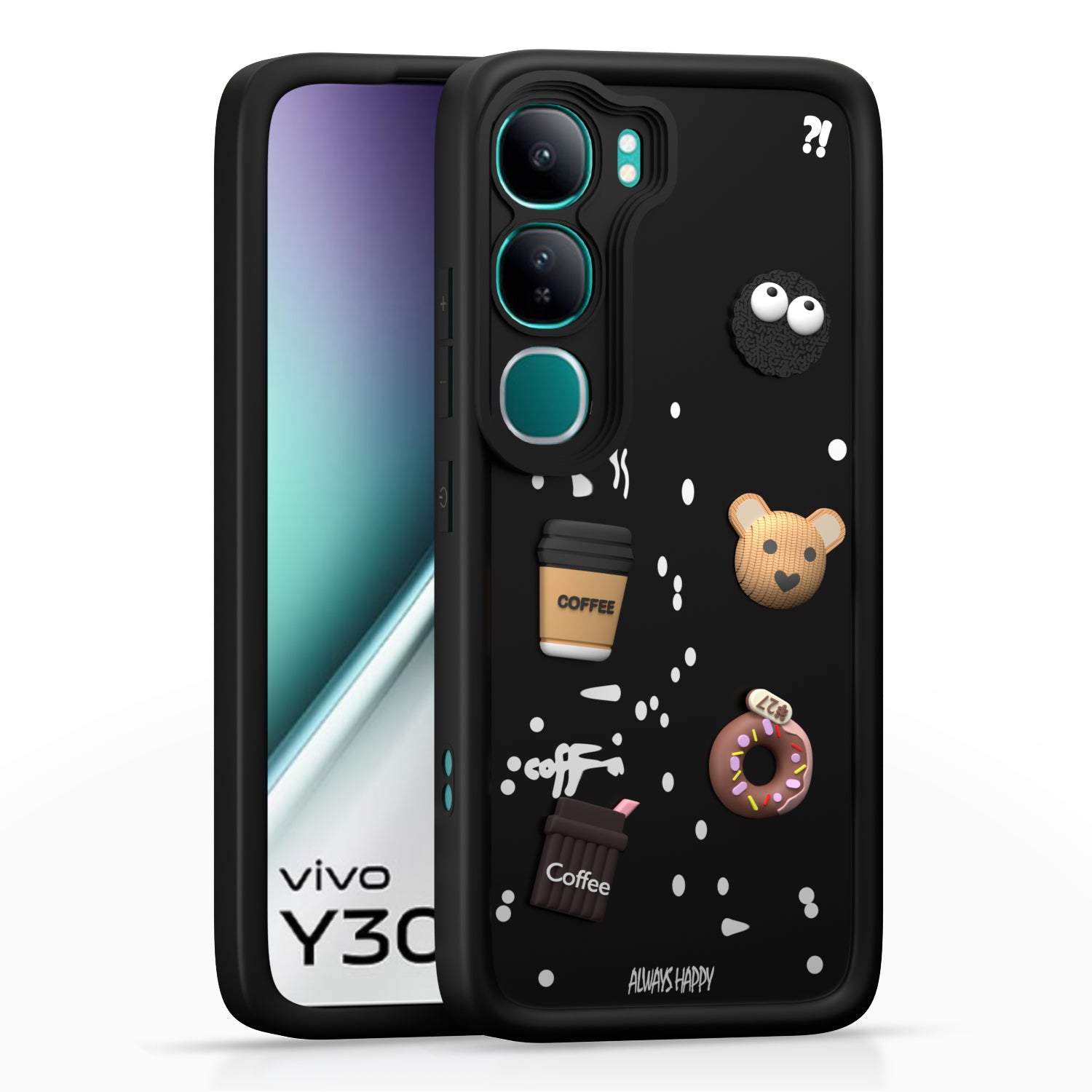 Pikkme Vivo Y300 5G Cute Fun Cartoon 3D Bear Coffee Back Cover (Black)