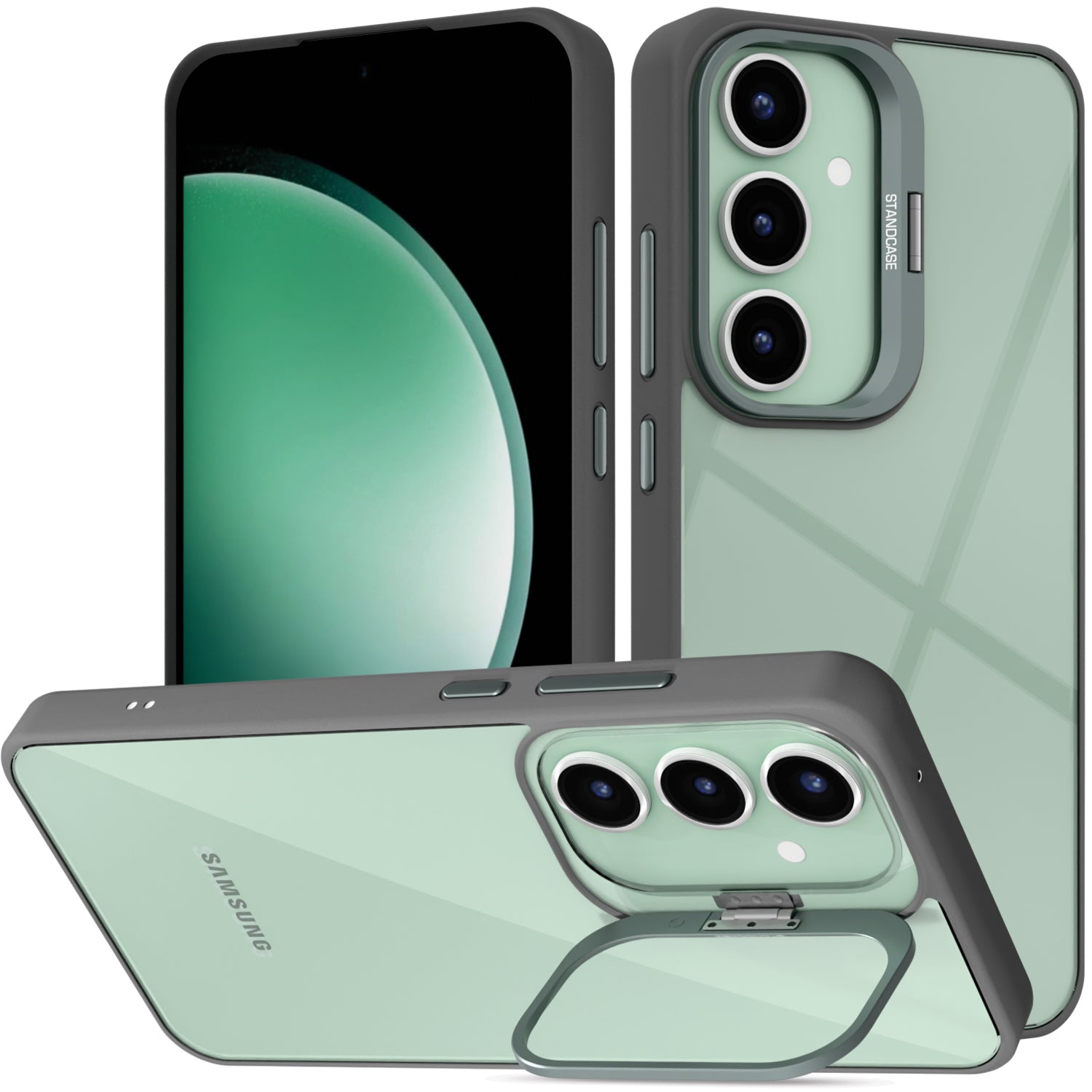 Pikkme Samsung Galaxy S23 FE 5G Bracket Stand Case with Camera Protection Rings Bumper case - Grey