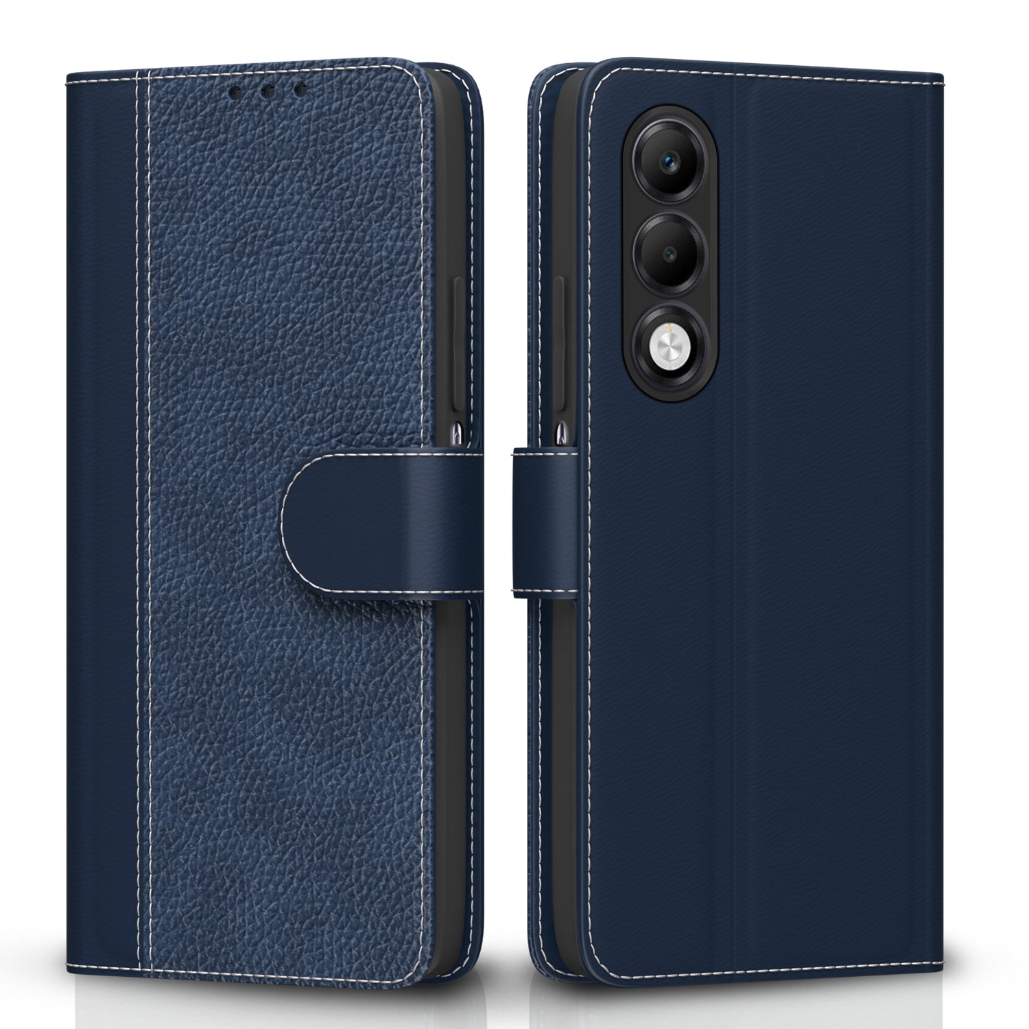 Pikkme Oppo K13x 5G Double Contrast Leather Finish Flip Cover (Blue)