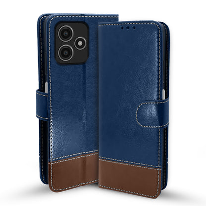 Pikkme Redmi 12 5G Flip Case Contrast Leather Finish (Blue)