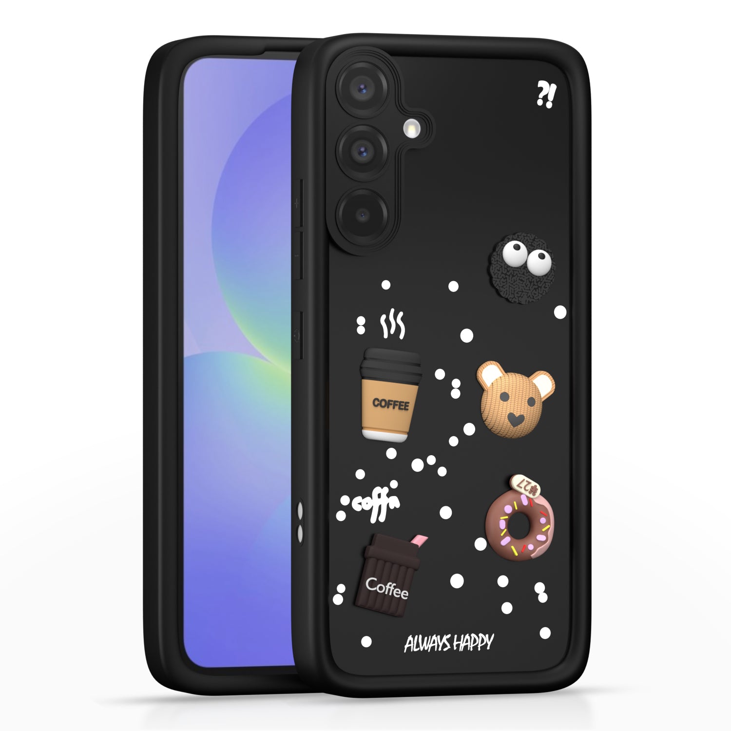 Pikkme Samsung Galaxy A36 5G Cute Fun Cartoon 3D Bear Coffee Back Cover (Black)