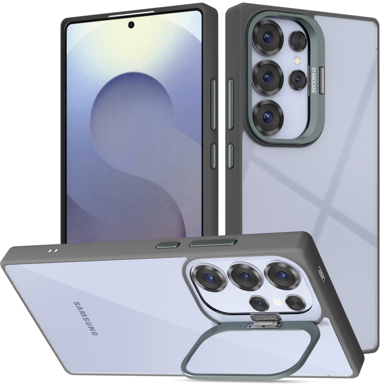 Pikkme Samsung Galaxy S25 Ultra 5G Bracket Stand Case with Camera Protection Rings Bumper case - Grey