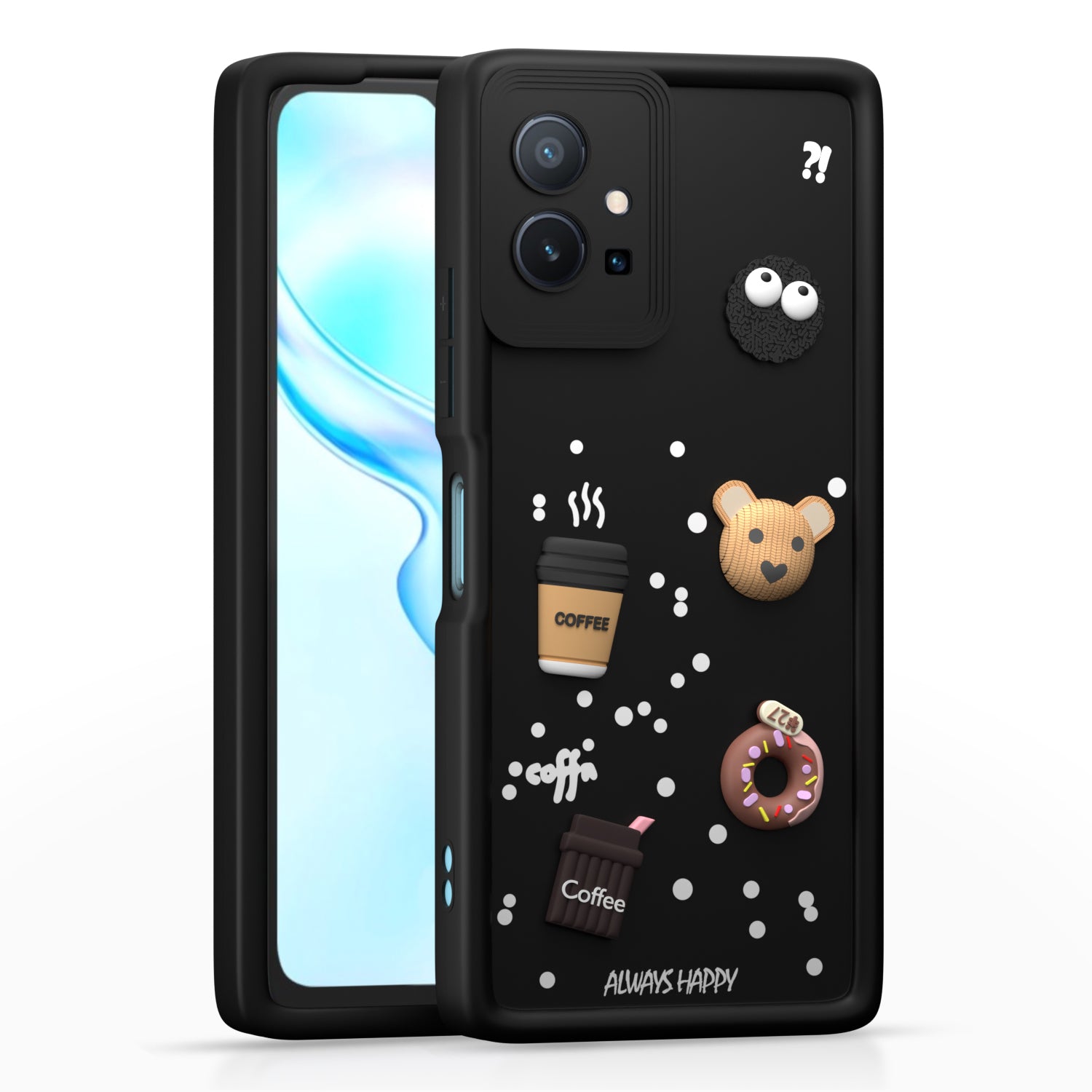 Pikkme Vivo T1 5G / Vivo Y75 5G / IQOO Z6 5G Cute Fun Cartoon 3D Bear Coffee Back Cover (Black)