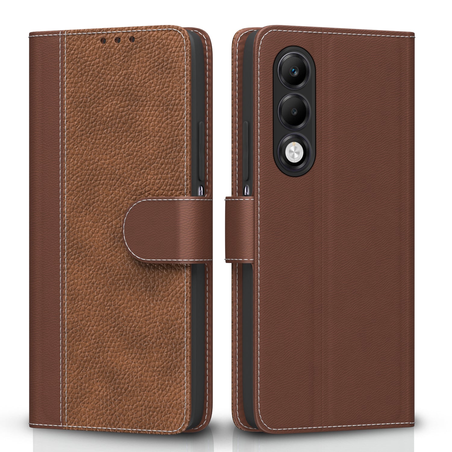 Pikkme Oppo K13x 5G Double Contrast Leather Finish Flip Cover (Brown)