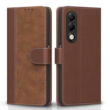 Pikkme Oppo K13x 5G Double Contrast Leather Finish Flip Cover (Brown)