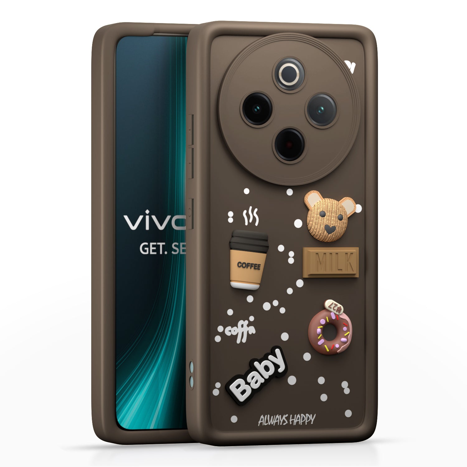 Pikkme Vivo T4 5G / iQoo Z10 5G Cute Fun Cartoon 3D Bear Coffee Back Cover (Brown)