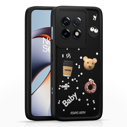 Pikkme One PLus 11 R 5G Cute Fun Cartoon 3D Bear Coffee Back Cover (Black)