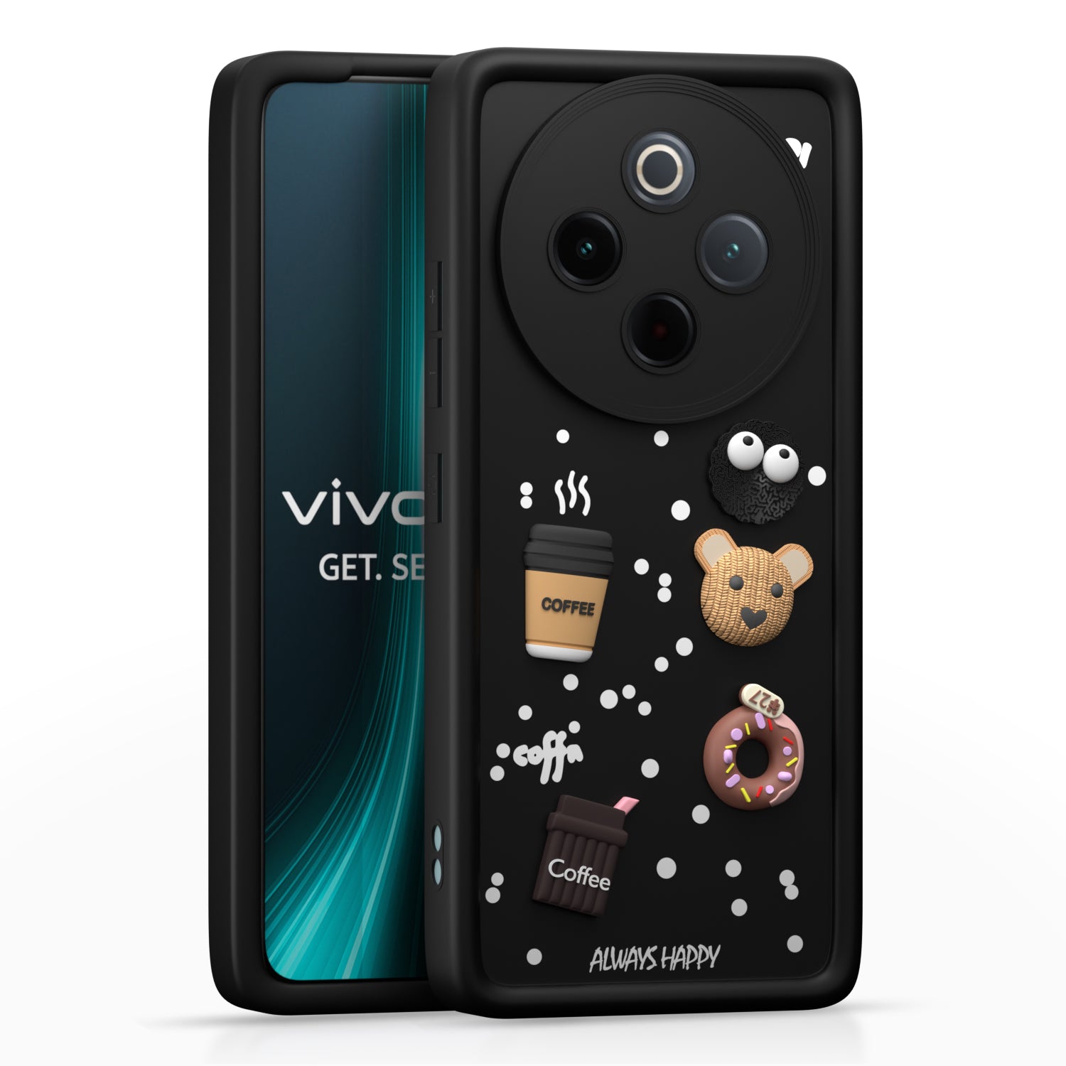 Pikkme Vivo T4 5G / iQoo Z10 5G Cute Fun Cartoon 3D Bear Coffee Back Cover (Black)